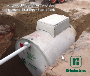 image shows a Ri-Industries concrete septic tank being installed underground 