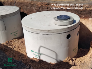 Image show Ri-Industries concrete rainwater tanks being installed underground