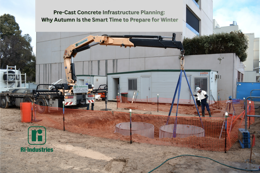 Image shows Ri-Industries concrete products being installed at a commercial site.